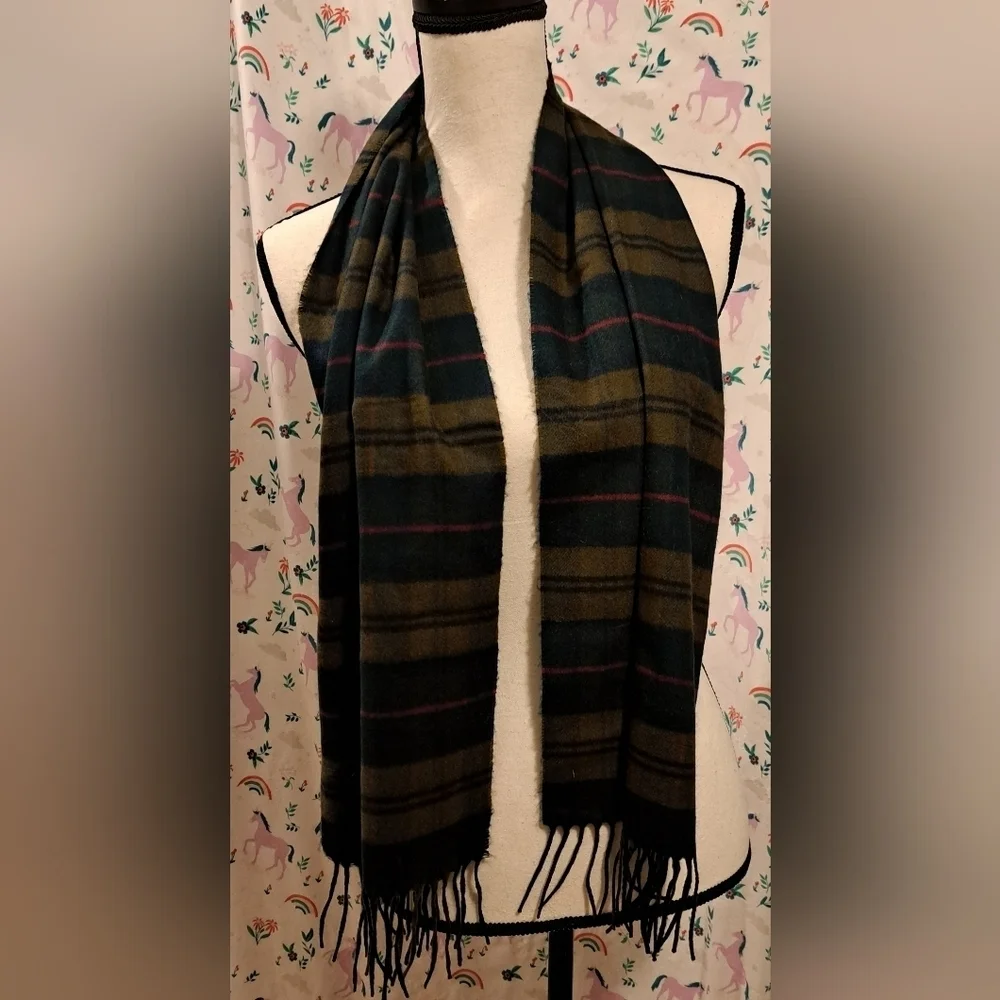 Vintage Dior Forest Green & Mocha Plaid Cashmaire Casual Unisex Scarf Wrap